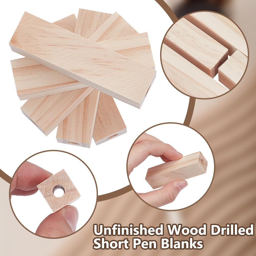 OLYCRAFT 20Pcs Pre-Drilled Short Pen Blanks with 7mm Hole Wood Drilled Short Pen Blanks Rectangle Pre-Drilled Wood Pen Blanks Wood Turners Pen Blanks for Turning-Pen Blanks 2.5x0.7x0.7 Inch OLYCRAFT