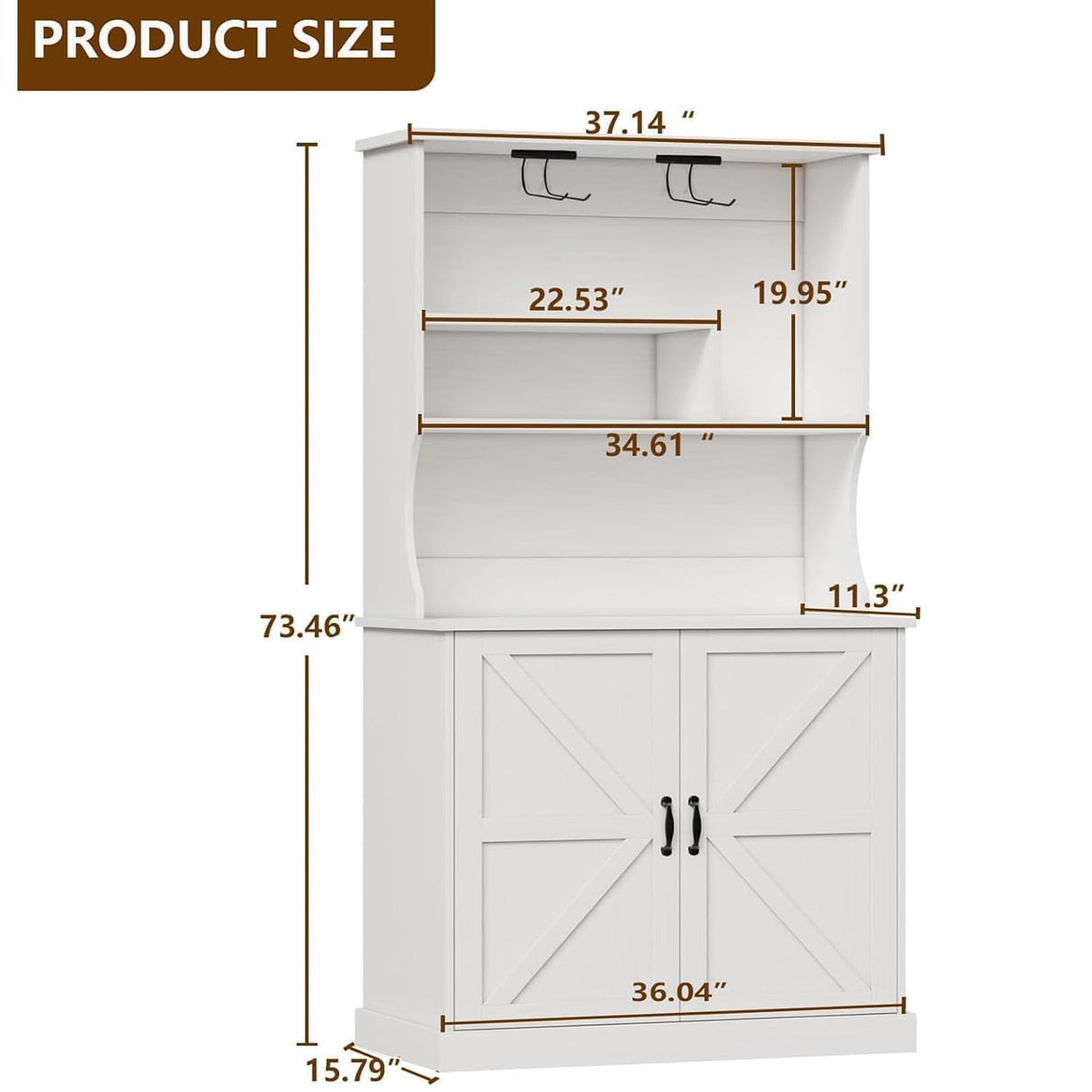 4ever2buy Farmhouse Coffee Bar Cabinet with Storage Hutch, 73 Inch Tall Coffee Bar with Wine Racks and Adjustable Shelves for Living & Dining Room, White 4ever2buy