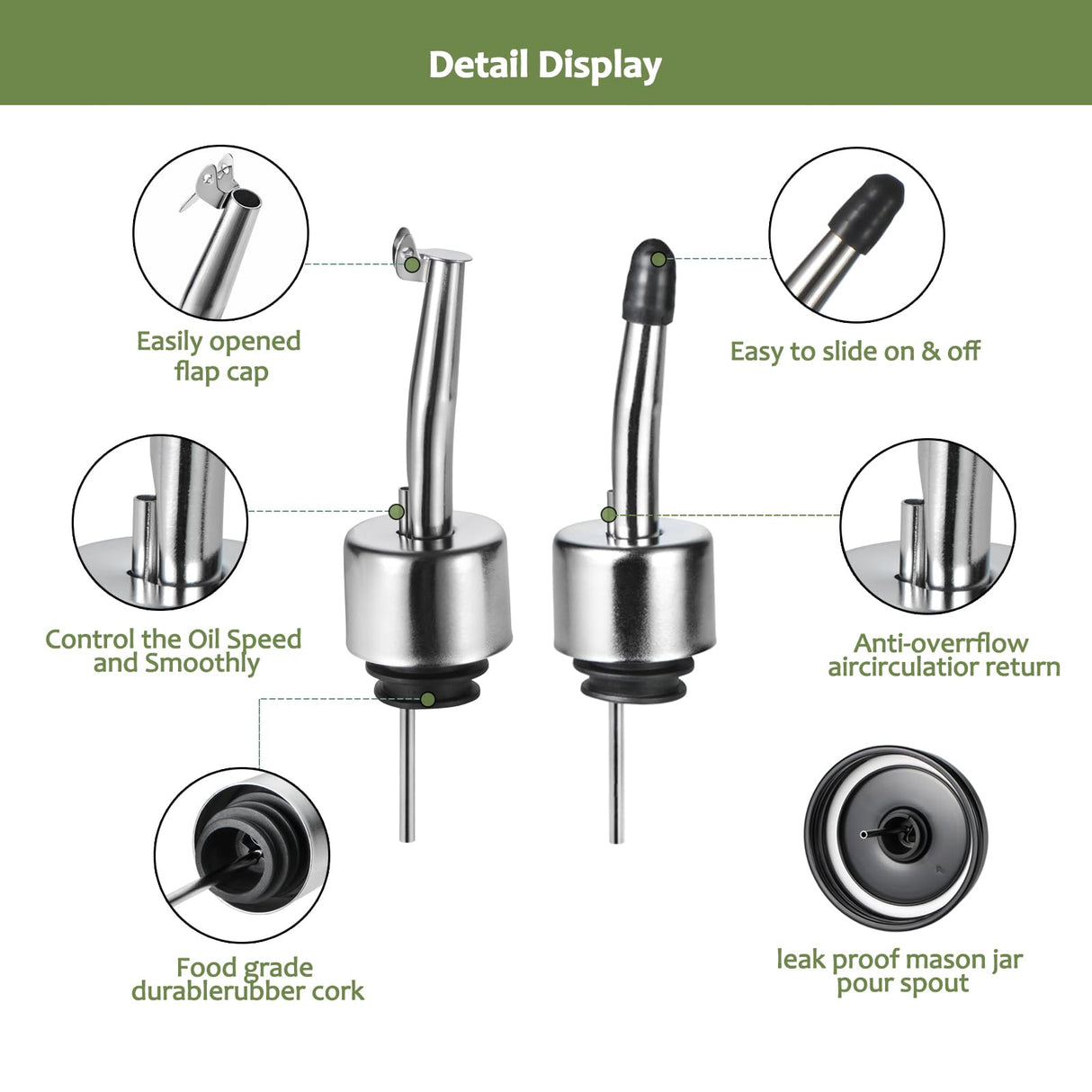 SheeChung Oil Dispenser Bottle for Kitchen, Mason Jar Glass Olive Oil Bottle, 16oz Vinegar Dispenser Set with Brush, Stainless Steel Pour Spout, Rustic Farmhouse Kitchen Decor 2 Pack SheeChung