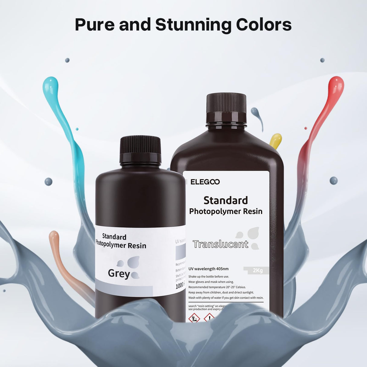 ELEGOO Standard LCD 3D Printer Resin, Fast UV-Curing 3D 405nm UV Resin Photopolymer Resin for High Precision Rapid LCD 3D Printing Translucent 2000G ELEGOO