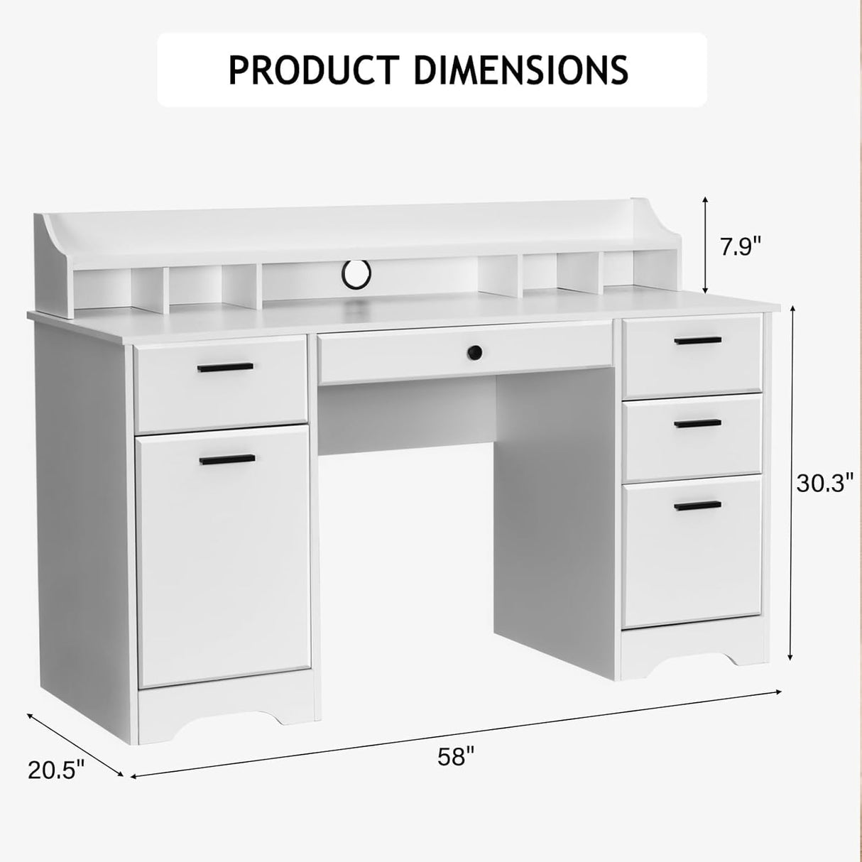 MaverickFurni White Desk with 6 Drawers, 58 Inch Executive Desk with 2 File Cabinet, White Wood Computer Desk with Storage, Study Desk for Bedroom, Home Office Desk with Drawers MaverickFurni