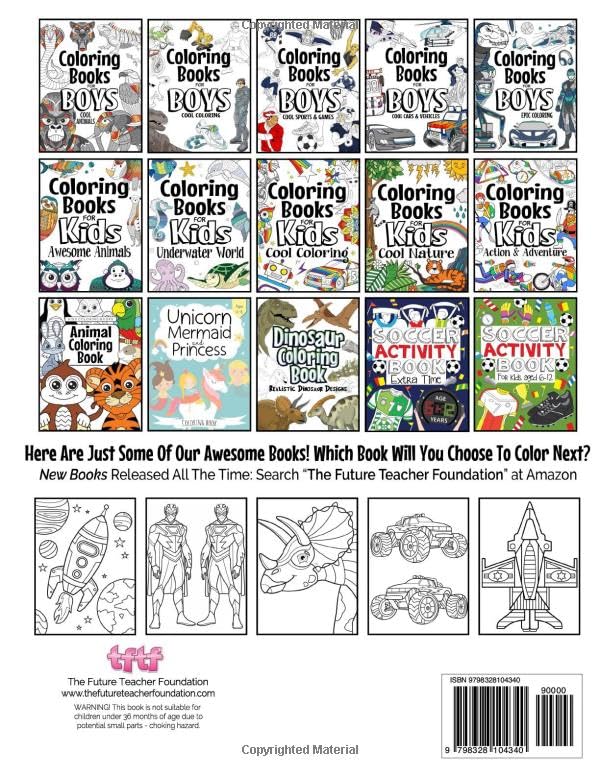 Coloring Books For Boys Awesome Art: Ages 4-8: Contains Dinosaurs, Trucks, Superheroes And More WoodArtSupply