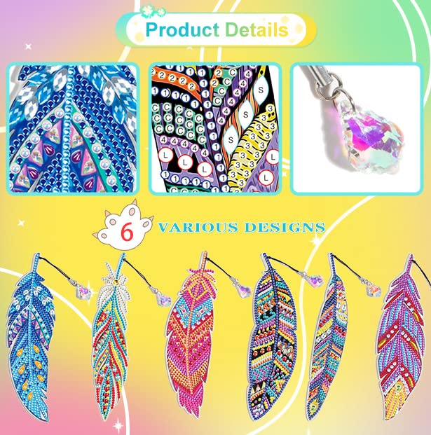 Acudotr 6 Pack Diamond Painting Bookmarks with Tassel, DIY Diamond Art Acrylic Bookmarks Kits for Read & Crafts Lovers Acudotr