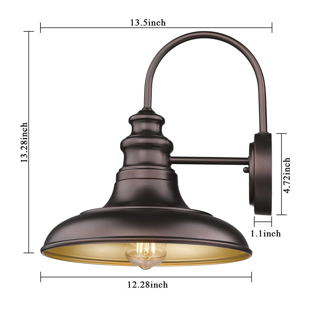 Diyel Outdoor Barn Light Fixture Farmhouse Wall Mount Light Wall Sconce Exterior Wall Lighting Fixture Industrial Bronze Finish Lantern for Porch with Gold Interior, 1Pack, RZ004 ORB Diyel