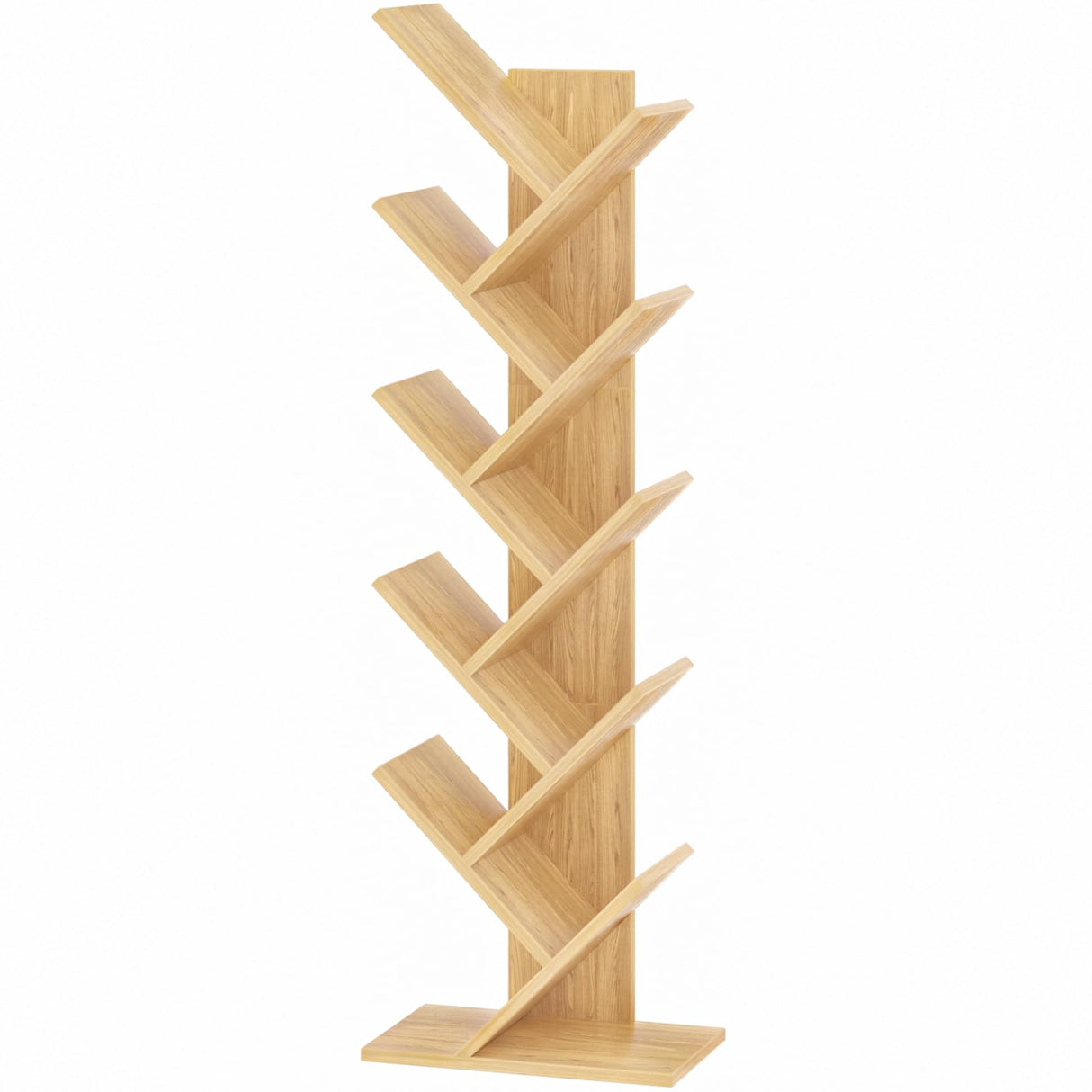 SHEEPAM 10 Tier Tree Book Shelf, Floor Standing Wood Bookshelf for Narrow Space, Storage Organizer Bookshelves for Books/CDs/Magazine, Bookcase with Shelves for Home Office, Living Room - Natural SHEEPAM