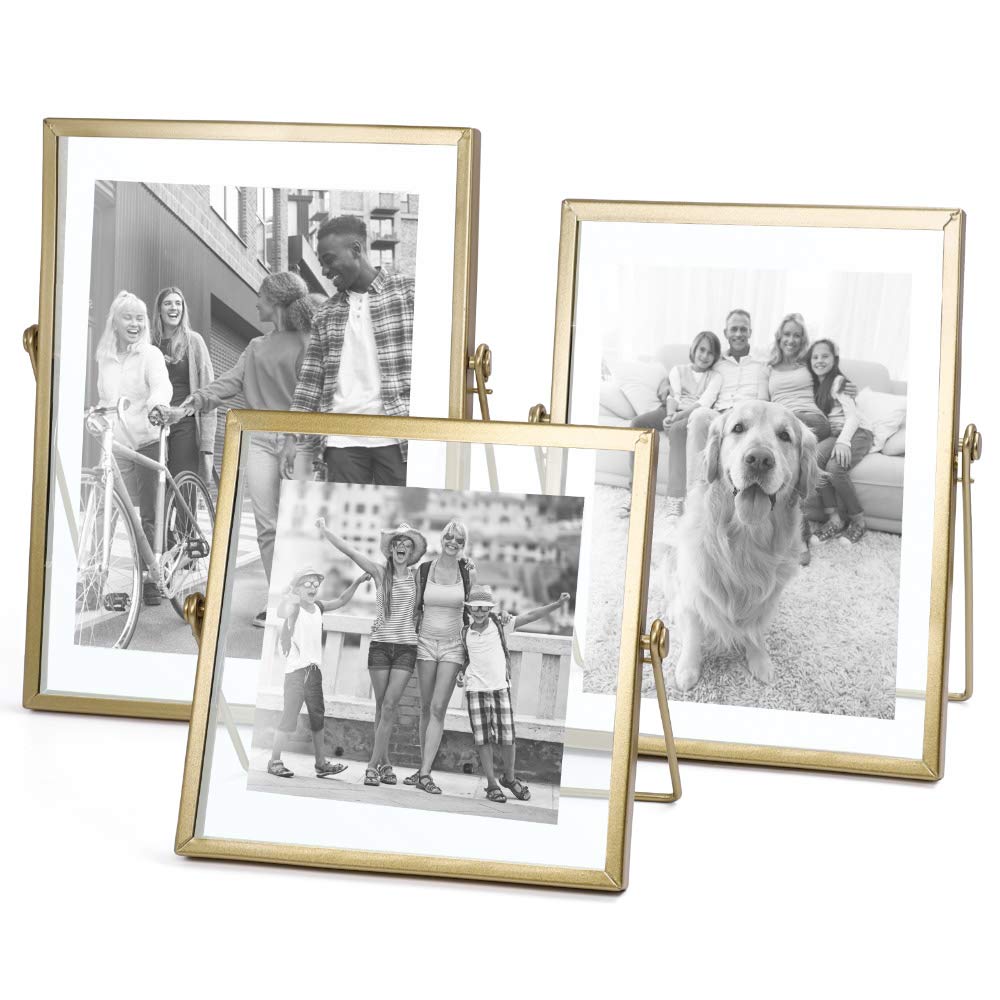 AceList Set of 3 Glass Photo Frame Collection Simple Metal Geometric Picture Frame with Glass Cover Includes 4 x 4, 4 x 6, 5 x 7 AceList
