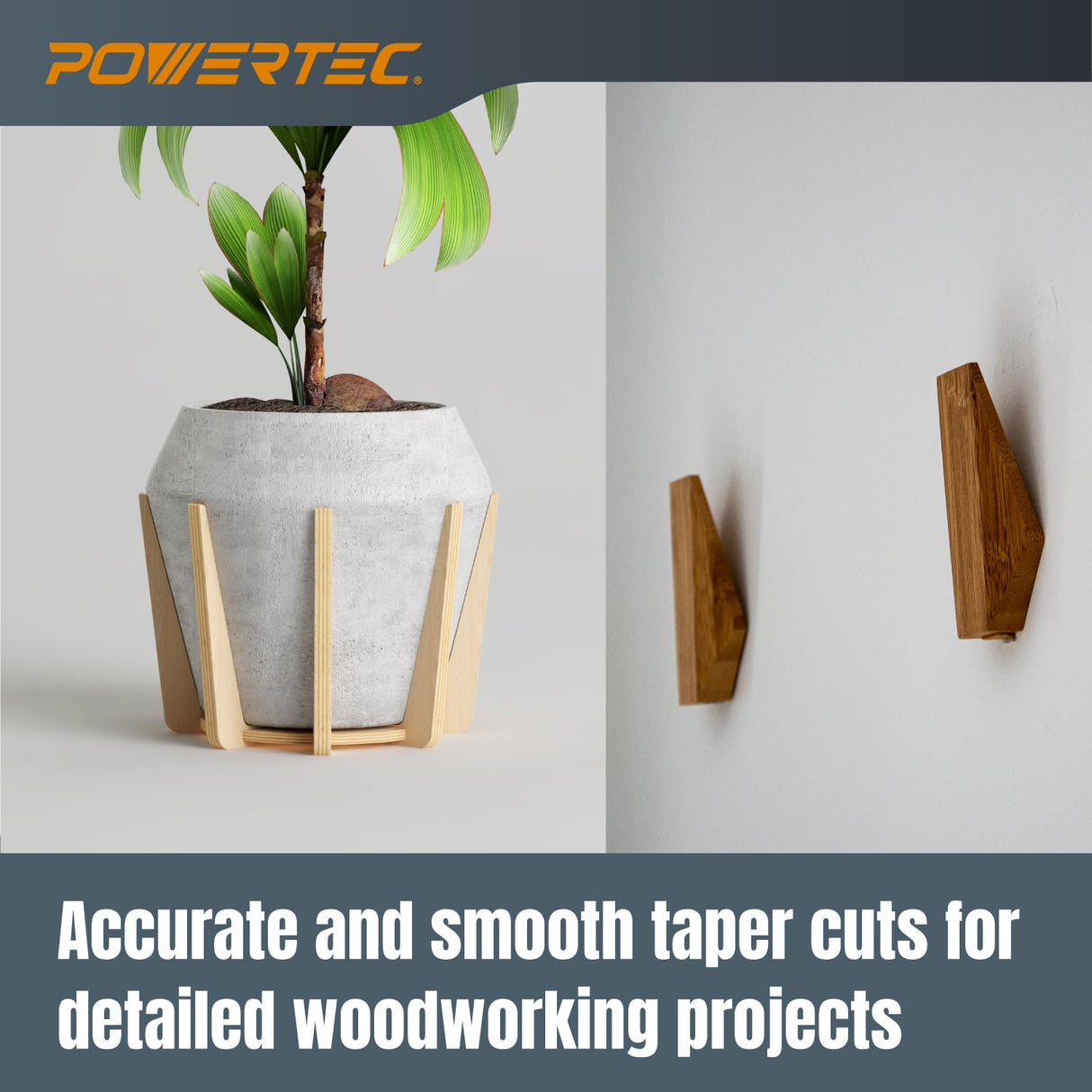 POWERTEC Table Saw Tapering Jig, Small Parts Taper Jig with 3/4" x 3/8" Miter Bar, Adjustable Hold Down Clamp, Non-Slip Grip Strips, Ergonomic Handle - Table Saw Jig Accessories (71875) POWERTEC