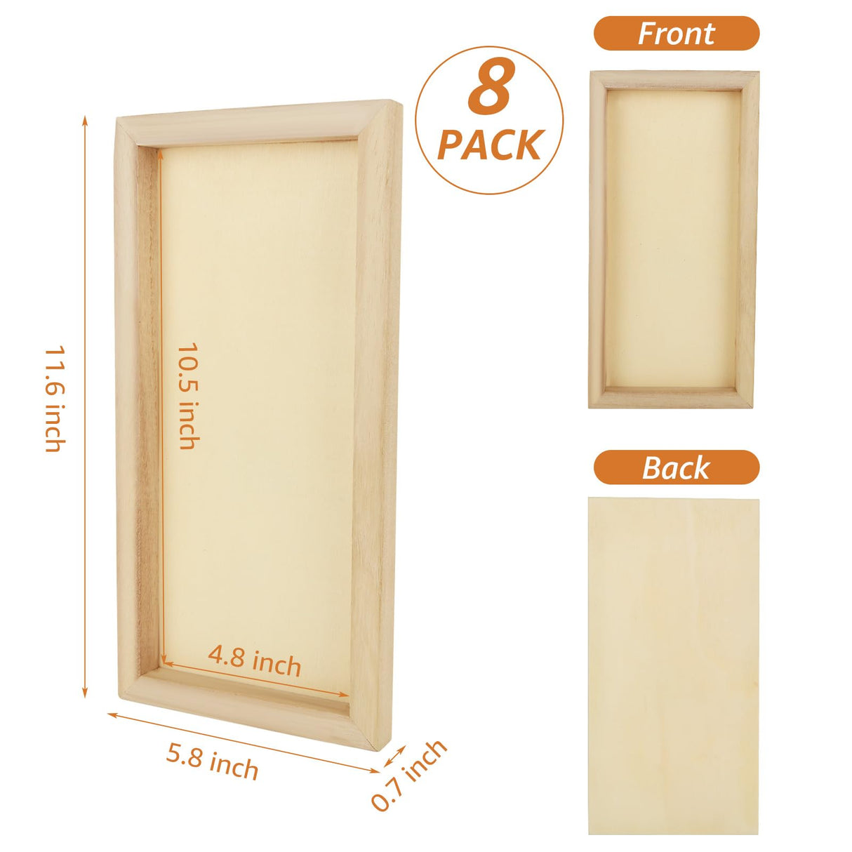 Unfinished Wood Canvas Boards for Painting - Blank Square Cradled Panels for Mixed-Media Craft & Art Supply - Acrylics (12x6 in - 8 PCS) APACALI