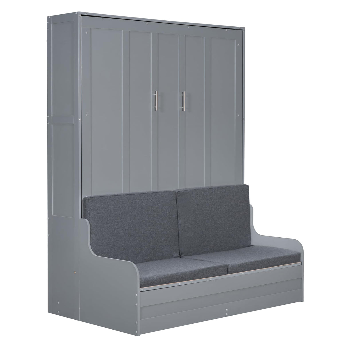 Harper & Bright Designs Queen Size Murphy Bed Chest with Upholstered Headboard, Wood Wall Bed Cabinet Bed with Cushion Seat, Foldable Bed for Guest Room Home Office, Gray Harper & Bright Designs