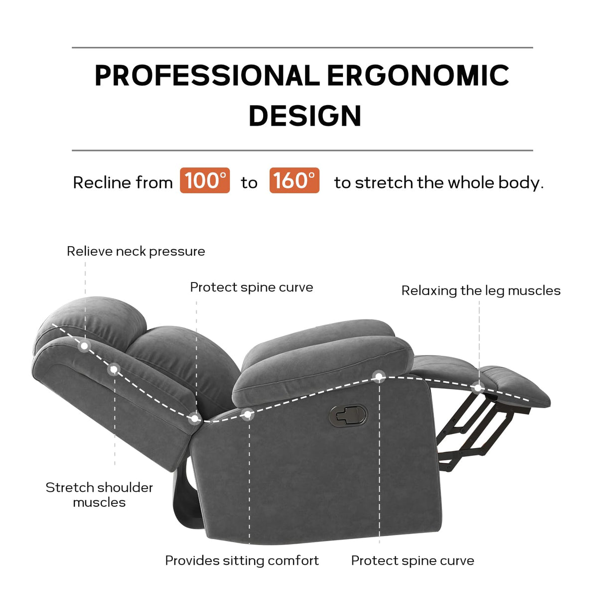 HAOMARKETS Rocker Recliner Chair for Adults, Manual Recliners with Overstuffed Backrest and Armrests, Upholstered Rocking Reclining Sofa Chair for Living Room, Grey HAOMARKETS