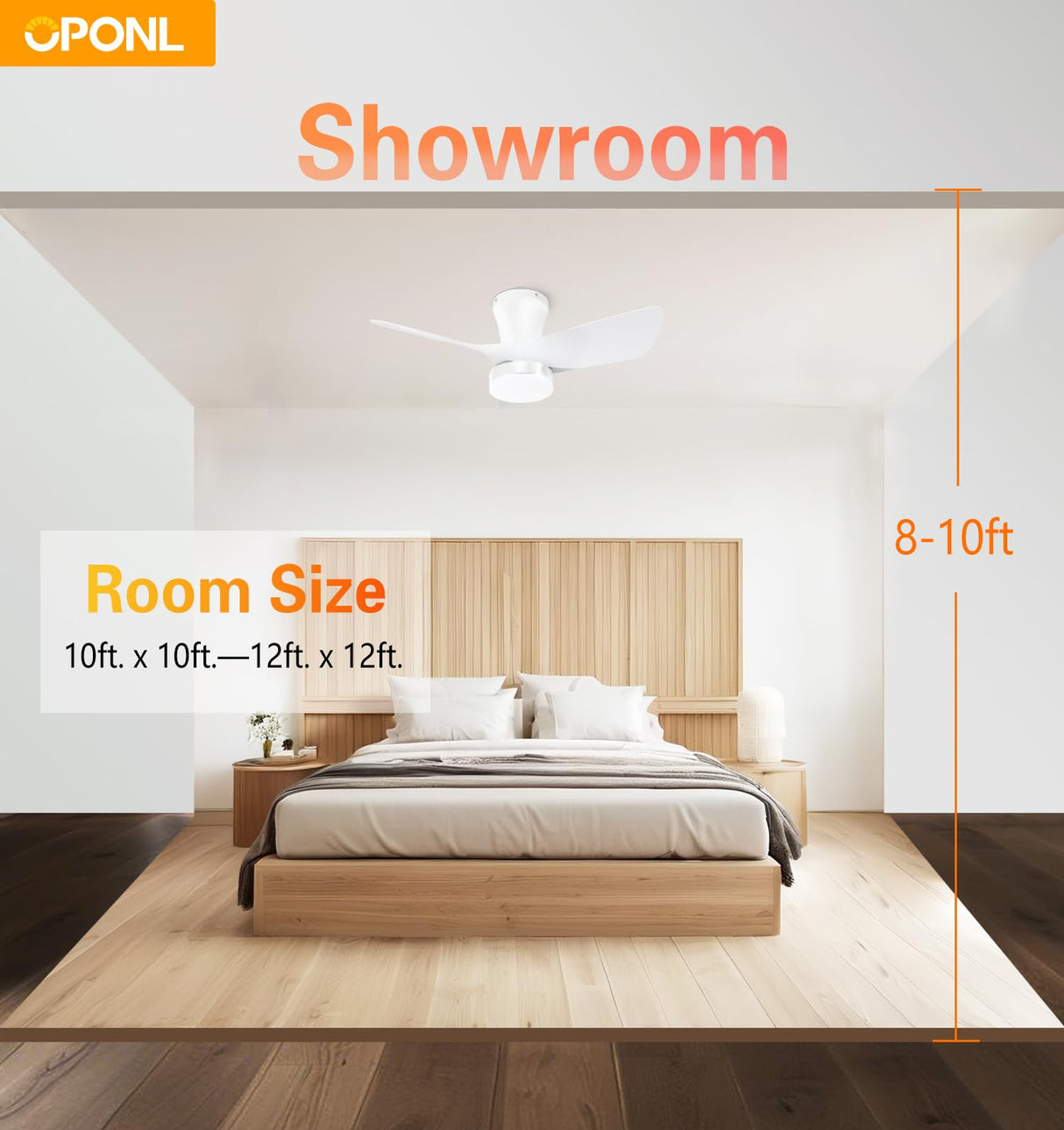 OPONL White Ceiling Fan with Light 30inch, Large Air Volume, Ceiling Fans with Lights for Bedroom Kitchen Dining room Patio OPONL