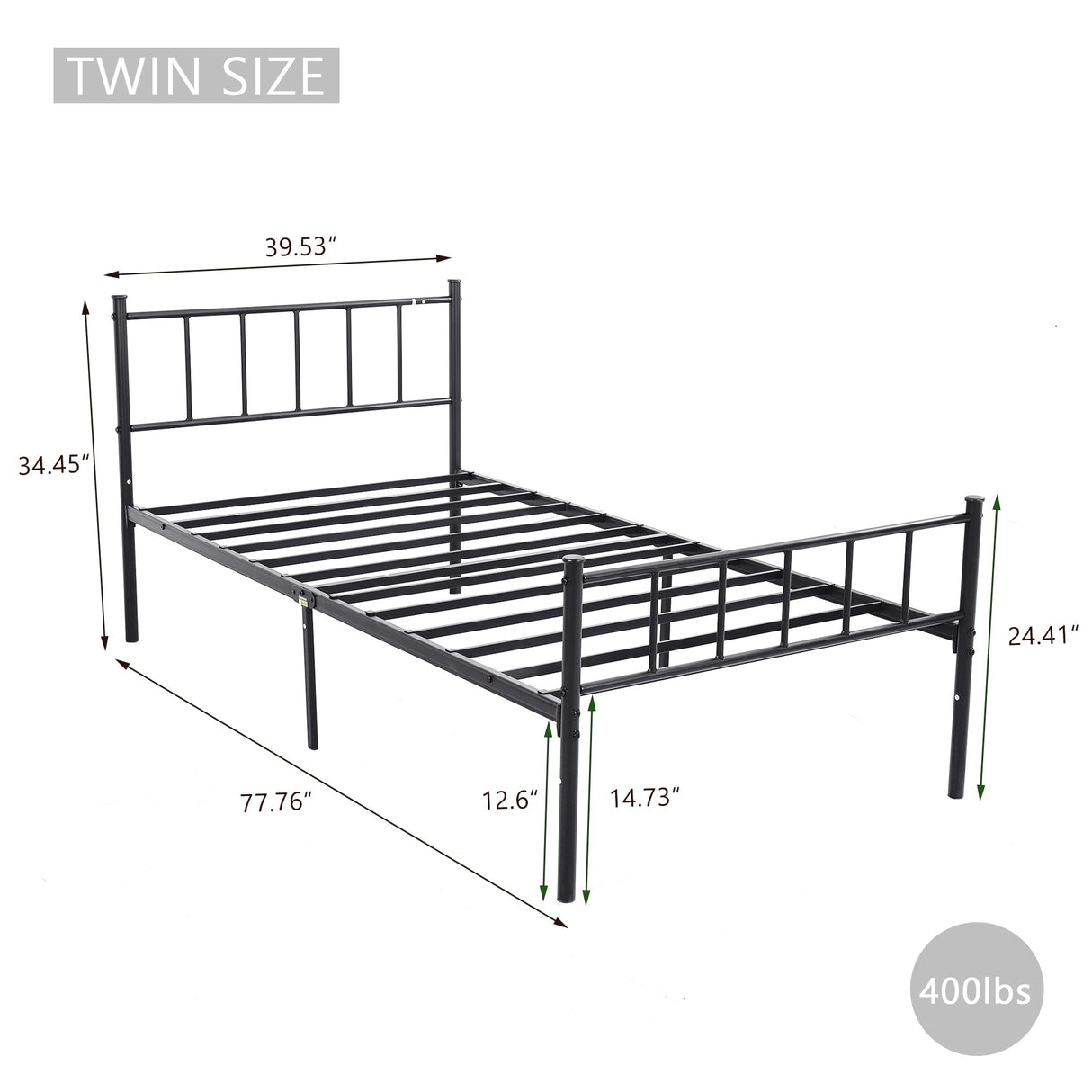 WJORATA Metal Platform Twin Bed Frame with Headboard Sturdy Steel Slats Support No Box Spring Needed Easy Assembly Black WJORATA