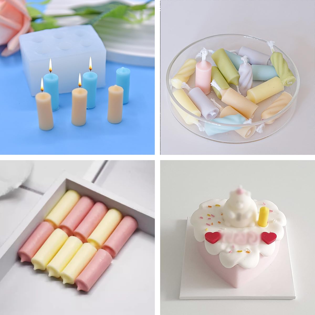 2 PCS Mini Long Cylinder Shape Mold Pillar Cylinder Shape Mold Silicone Candle Molds Mini Twisted Cylinder Mould for Candle Home Decoration Candle Making Birthday Cake Decor AddLotLot