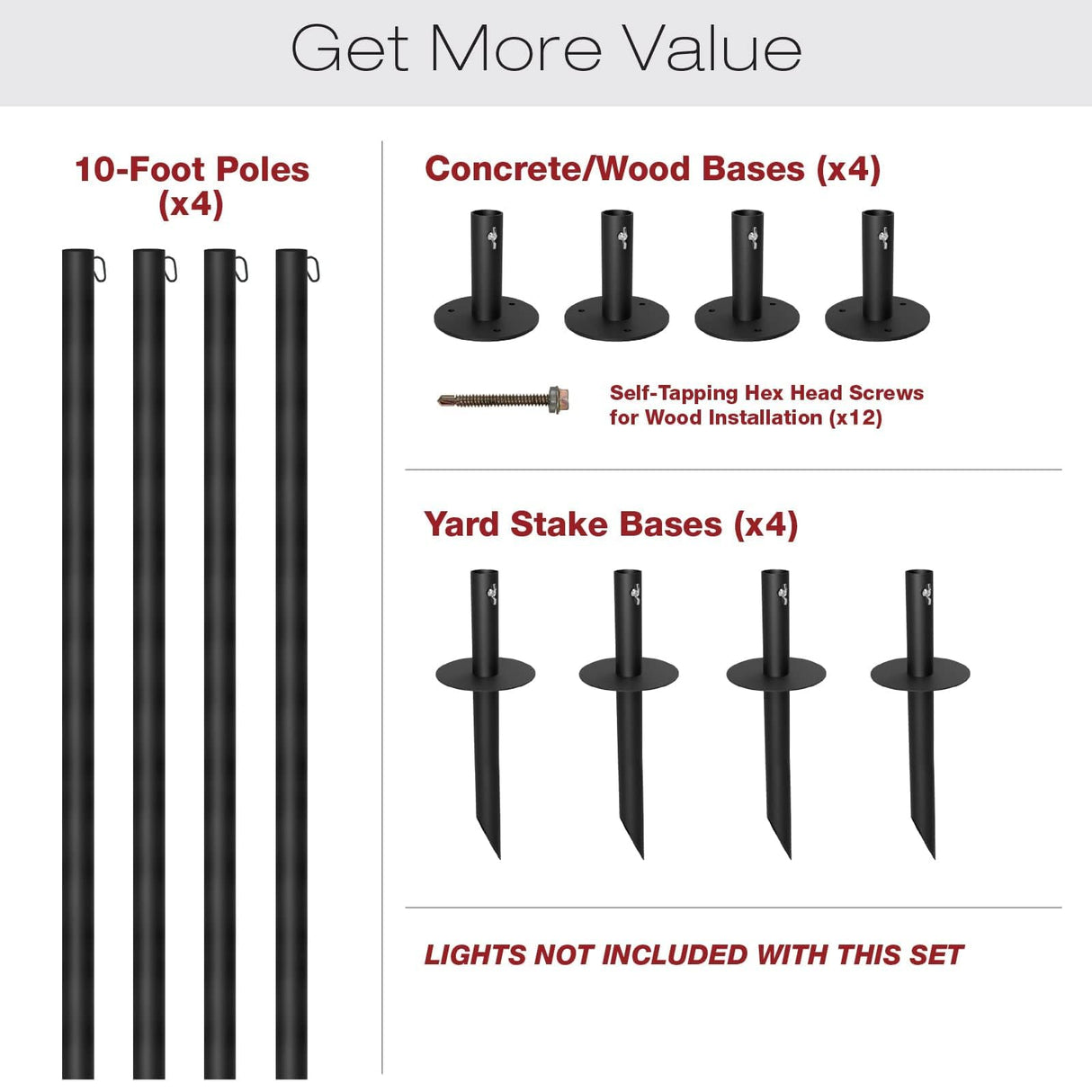 EXCELLO GLOBAL PRODUCTS Bistro String Light Poles - 4 Pack - Extends to 10 Feet - Universal Mounting Options Included EXCELLO GLOBAL PRODUCTS