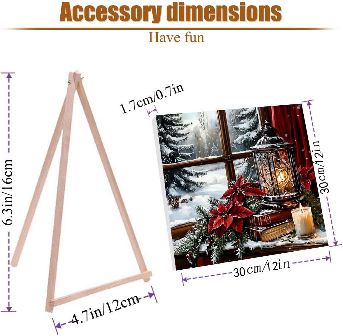 VIGEGU 4 Pack Christmas Paint by Numbers Kit for Adults with Framed,Deer Bell Lantern Gnome Paint by Number with Wooden Easel DIY Adult Painting by Number Kits for Wall Decor for Wall Decor 12x12in VIGEGU