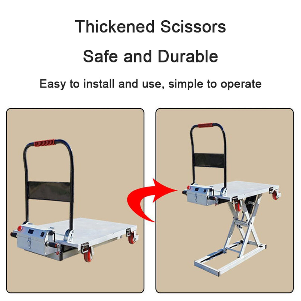 Hydraulic Lifting Platform, Electic Single Scissor Lift Table with 4 Wheels, Hydraulic Lift Table Cart, 300kg Capacity, 38.6" Lifting Height XQZMZSCP