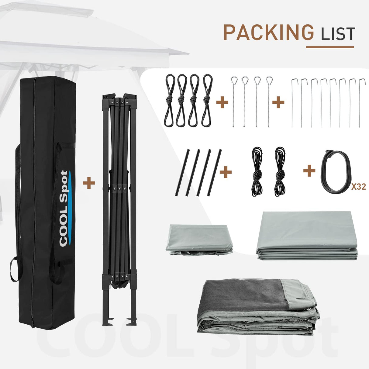 COOS BAY 11x11 Pop-Up Instant Gazebo Tent with Mosquito Netting Outdoor Canopy Shelter with 121 Square Feet of Shade (Gray) COOS BAY