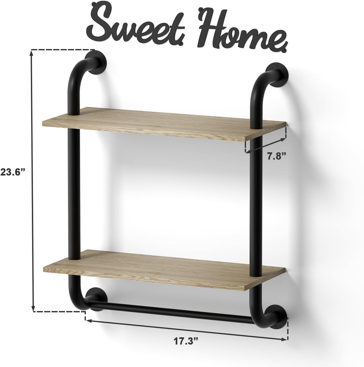 Tinpin Bathroom Shelves Wall Mounted, Farmhouse Bathroom Decor, 2-Tier Rustic Industrial Pipe Shelving, Floating Shelves for Bathroom Kitchen Bedroom Living Room, 17.3 inch Tinpin