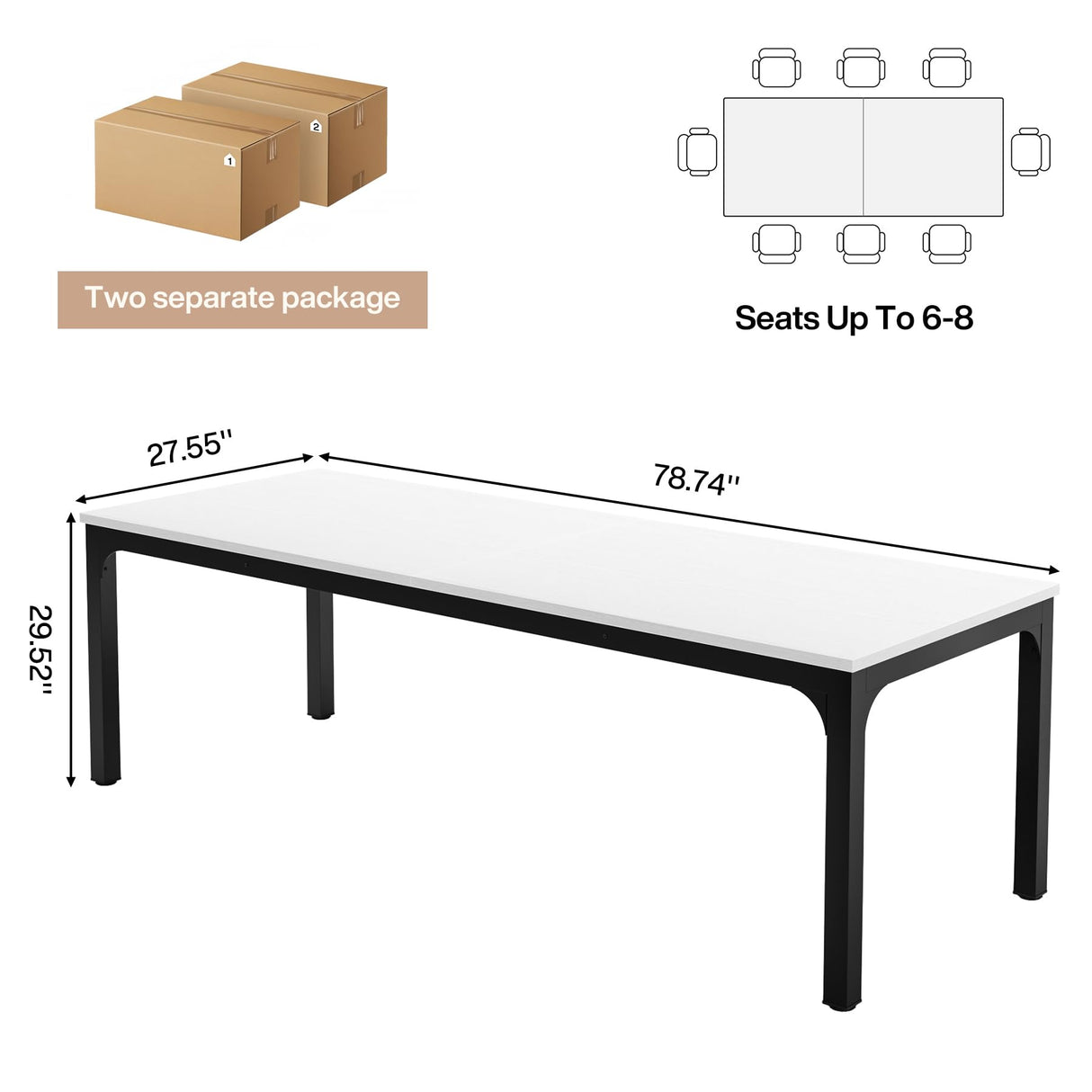 Tribesigns 78.74-Inch Conference Table Set,13FT Conference Room Table, Large Rectangle Meeting Seminar Tables Set,Long Business Tables (Chair not Included) (2, White+Black, 2 Pack) Tribesigns