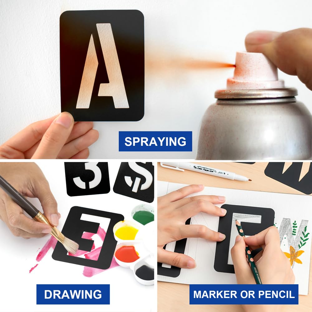 42 Pcs 3 Inch Alphabet Letter Stencils Symbol Numbers Stencils, Reusable Plastic Letter Template Set for Drawing on Wood, Wall, Glass, Porch, Fabric, Rock, Sign and Craft Decoration (Black) Boazimy