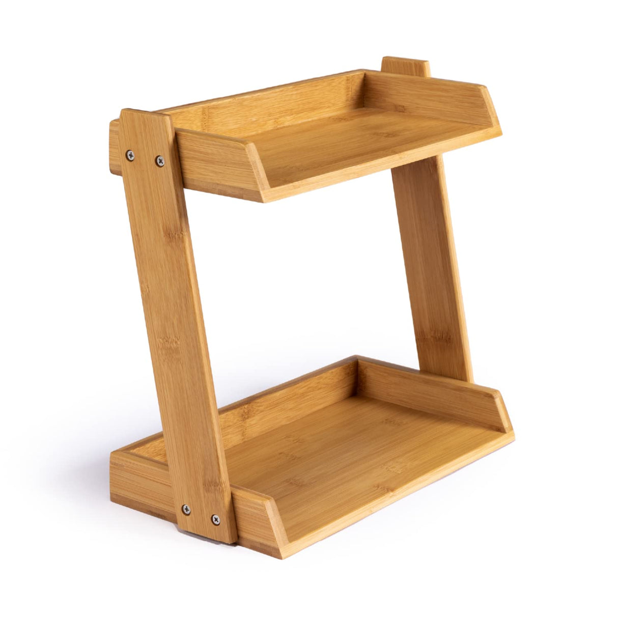 GOBAM Bamboo Makeup & Countertop Organizer, Small - 2 Layer Cosmetics, Lipsticks, Jewelry, Brushes, Hair Accessories & Perfume Organizer for Dresser, Easy Assembly - Natural GOBAM