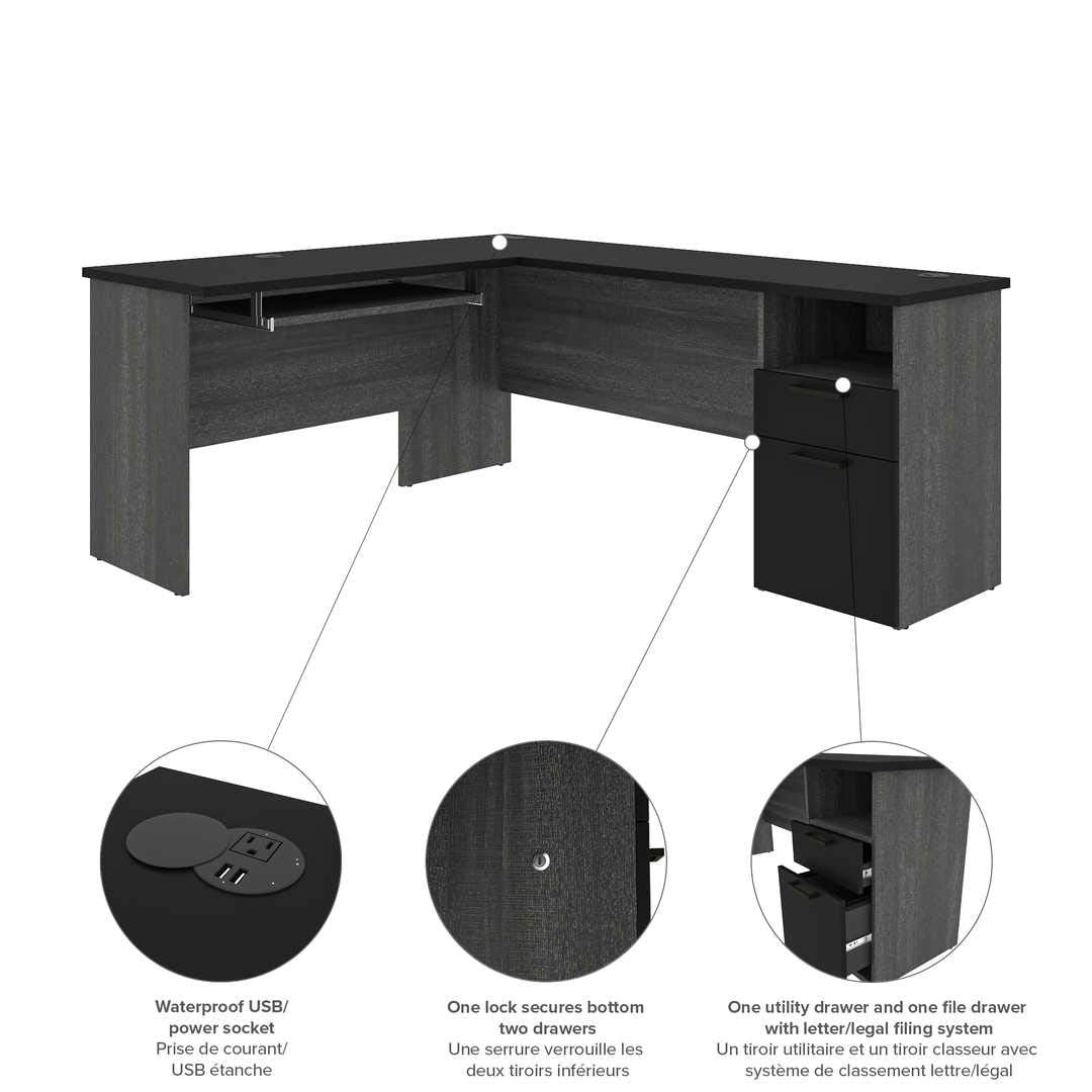 Bestar Norma U or L-Shaped Desk, 71W, Black & Bark Gray Bestar