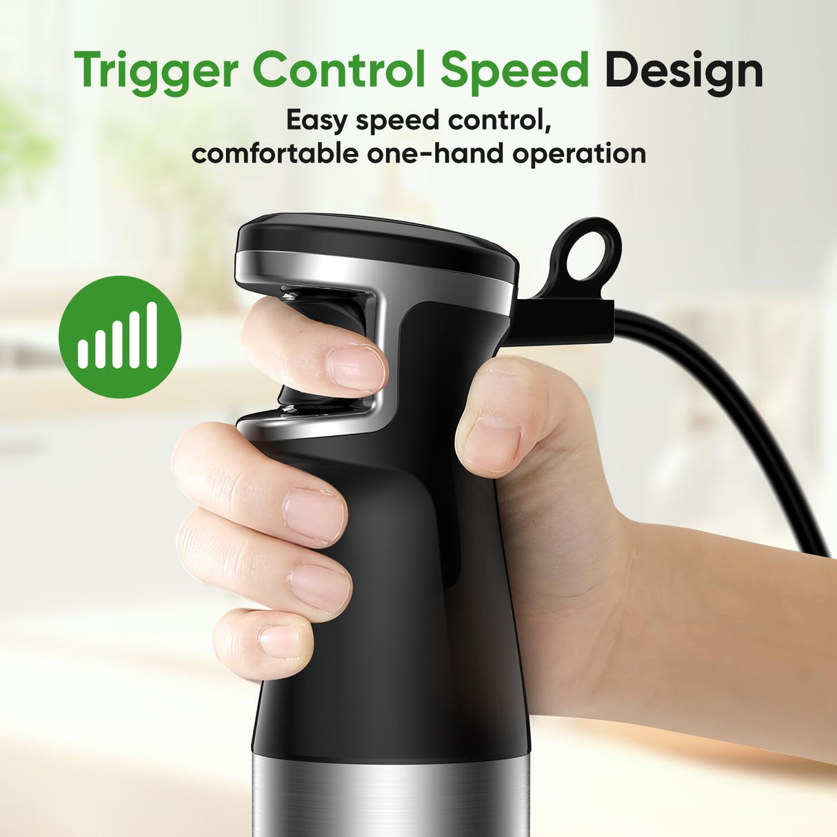 Immersion Blender Handheld 1100W 3 in 1 Corded Stick Hand Blenders for Kitchen with Trigger Speed Control, with Whisk, Milk Frother Attachemnts, Perfect Emulsifier for Soup, Smoothie, Puree ZKBHOME