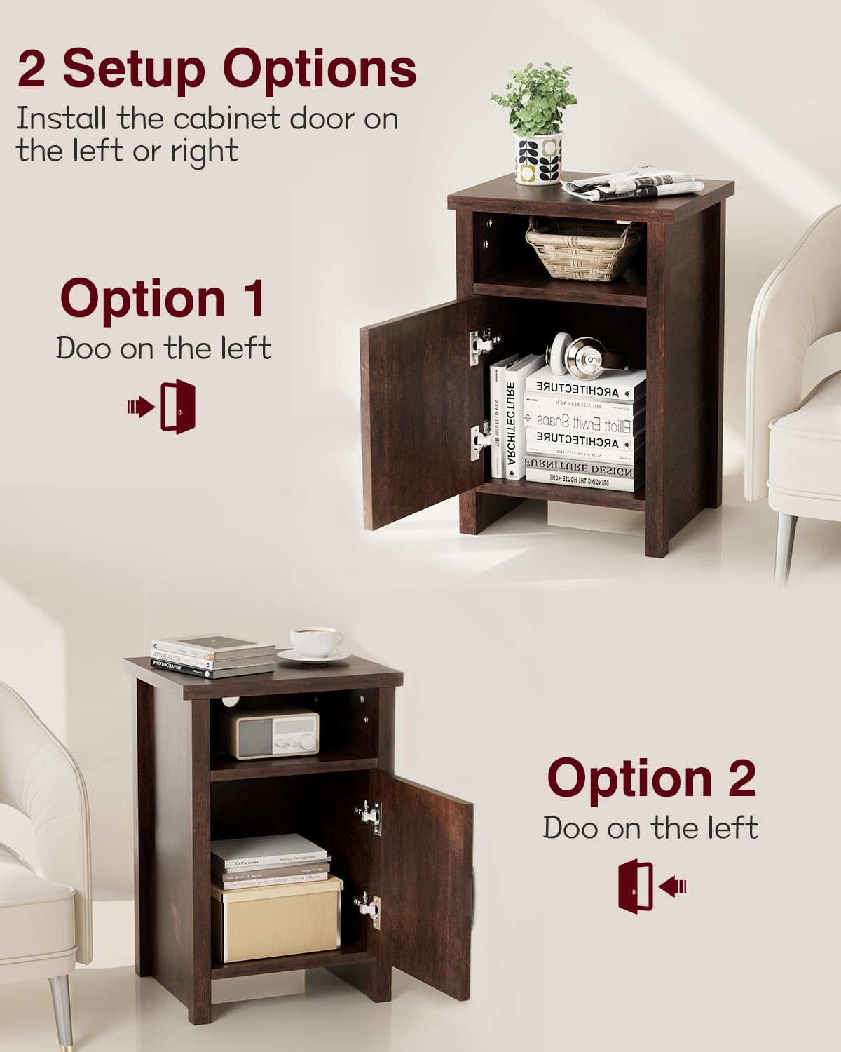 YESHOMY Farmhouse Modern Nightstand with Shelf and Barn Door, Set of 2 for Bedroom, Espresso YESHOMY