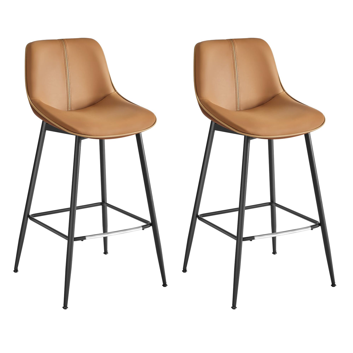 VASAGLE Bar Stools Set of 2, Bar Height Bar Stools with Back, Ergonomic Backrest, Synthetic Leather, Metal Legs, 28.7-Inch Tall Stools for Kitchen Island Home Bar, Caramel Brown ULBC888K01 VASAGLE