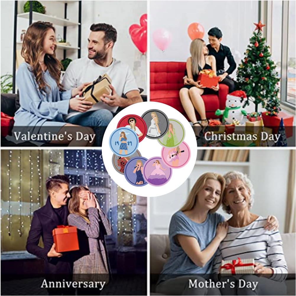 8PCs Diamond Paintings Coasters Kits Set,Singger Diamond Art Coasters with Holder, Crafts DIY Music Coasters, Diamond Art Kits Adult Craft Diamond Gift WoodArtSupply