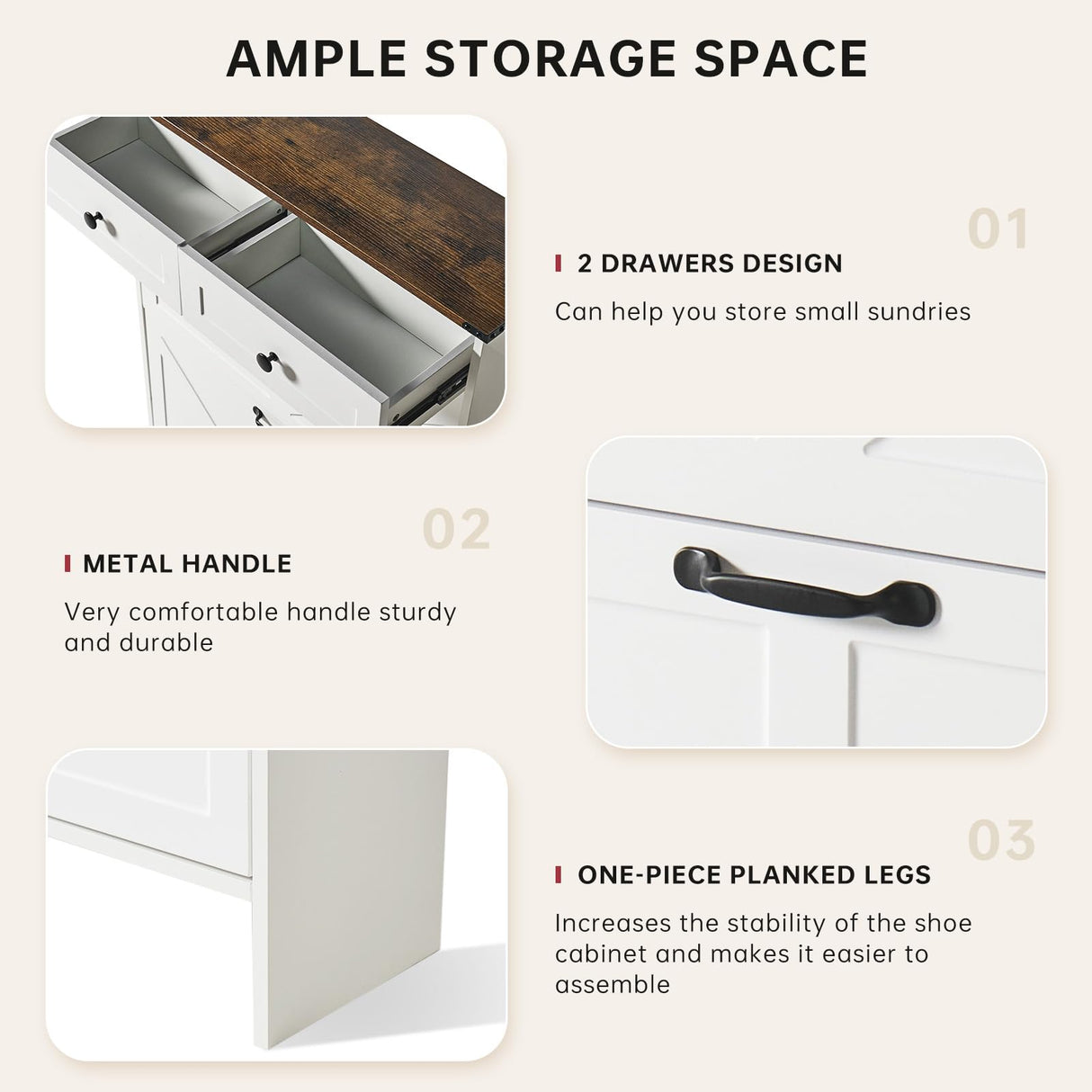 oneinmil Shoe Storage Cabinet, Farmhouse Shoes Organizer with 2 Flip Drawers & 2 Sliding Drawers, Freestanding Narrow Shoe Rack Cabinet for Entryway, Hallway, Living Room, White oneinmil