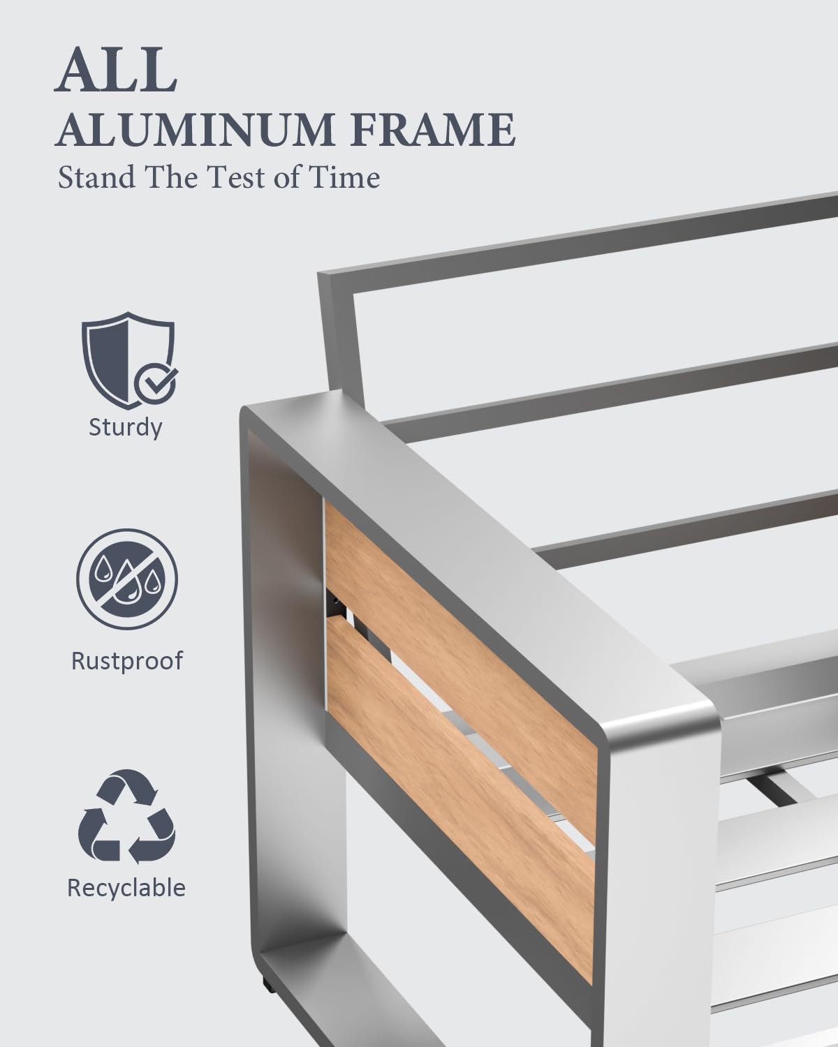 ZANDOR Aluminum Outdoor Patio Conversation Furniture Set, 5 PCS Metal Modern Outside Sectional Lawn Furniture with Coffee Table & Washable Thick Cushions,Seating Sofa for Garden/Backyard/Porch Silver ZANDOR