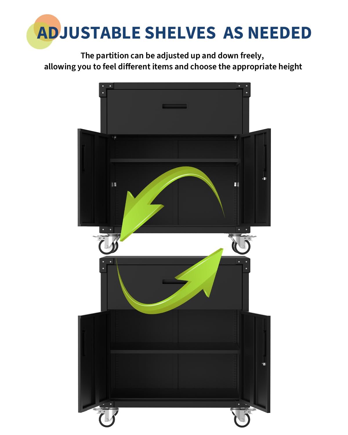 GarveeHome Rolling Tool Cabinet with Drawer | Heavy Duty Metal Garage Storage with Adjustable Shelf & Locks | Rust Resistant Wheels for Warehouse Workshop, Black GarveeHome