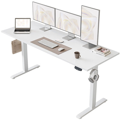 Agilestic Electric Standing Desk, Large 60 x 24 Inches Height Adjustable Desk, Sit Stand up Desk for Work Office Home, Ergonomic Rising Computer Table with Memory Preset, White