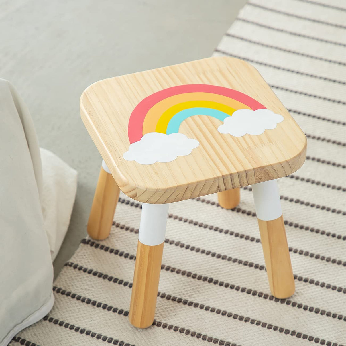 RUYU Wooden Kids Stool for Sitting, 9.1 Inch Solid Hard Wood Chair,Crafted Hand-Painted with Assembled Four-Legged Stool, Bedroom, Playroom, Furniture Stool for Toddler, Children, Boys, Girls RUYU