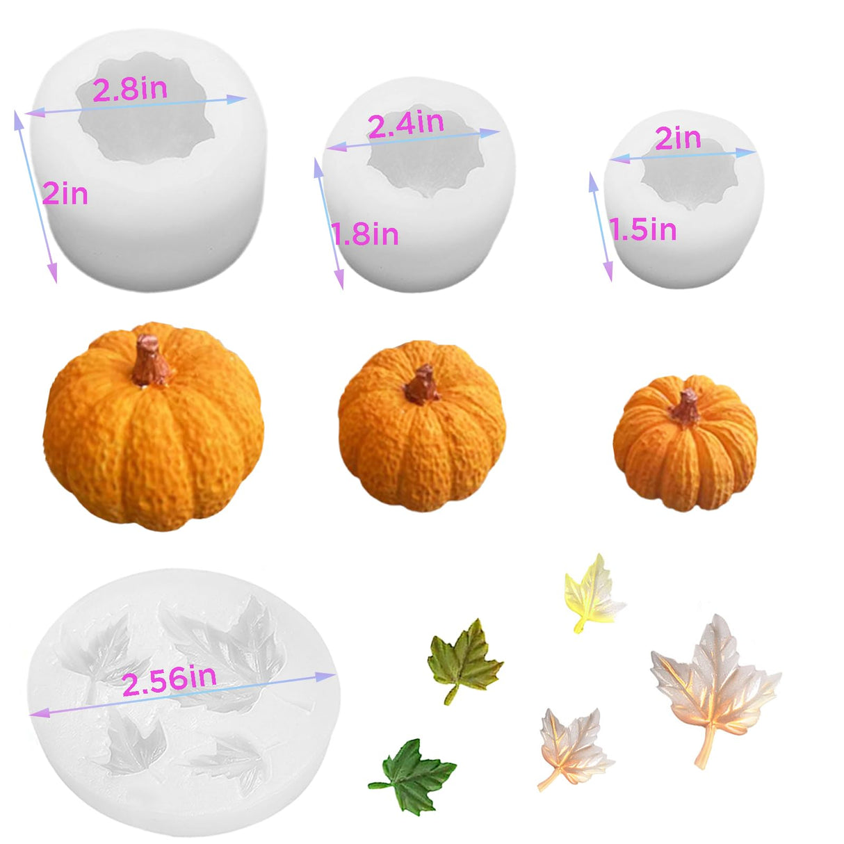 LSLEVA 4 Pack Halloween Candle Molds, Multistyle Size Pumpkin Silicone Molds and Maple Leaf Mold for Candle Making Resin Soap Casting, 3D Creative Molds for All Saints' Day Thanksgiving Gifts LSLEVA