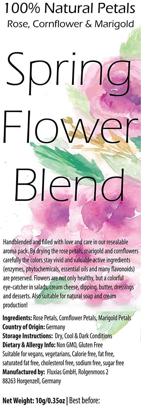 Spring Flower Blend – Edible flowers - Rose, Cornflower and Marigold - All natural, Culinary grade Delights (0.35oz) - Premium Quality - Perfect for Beverages, Cakes Naturegrail