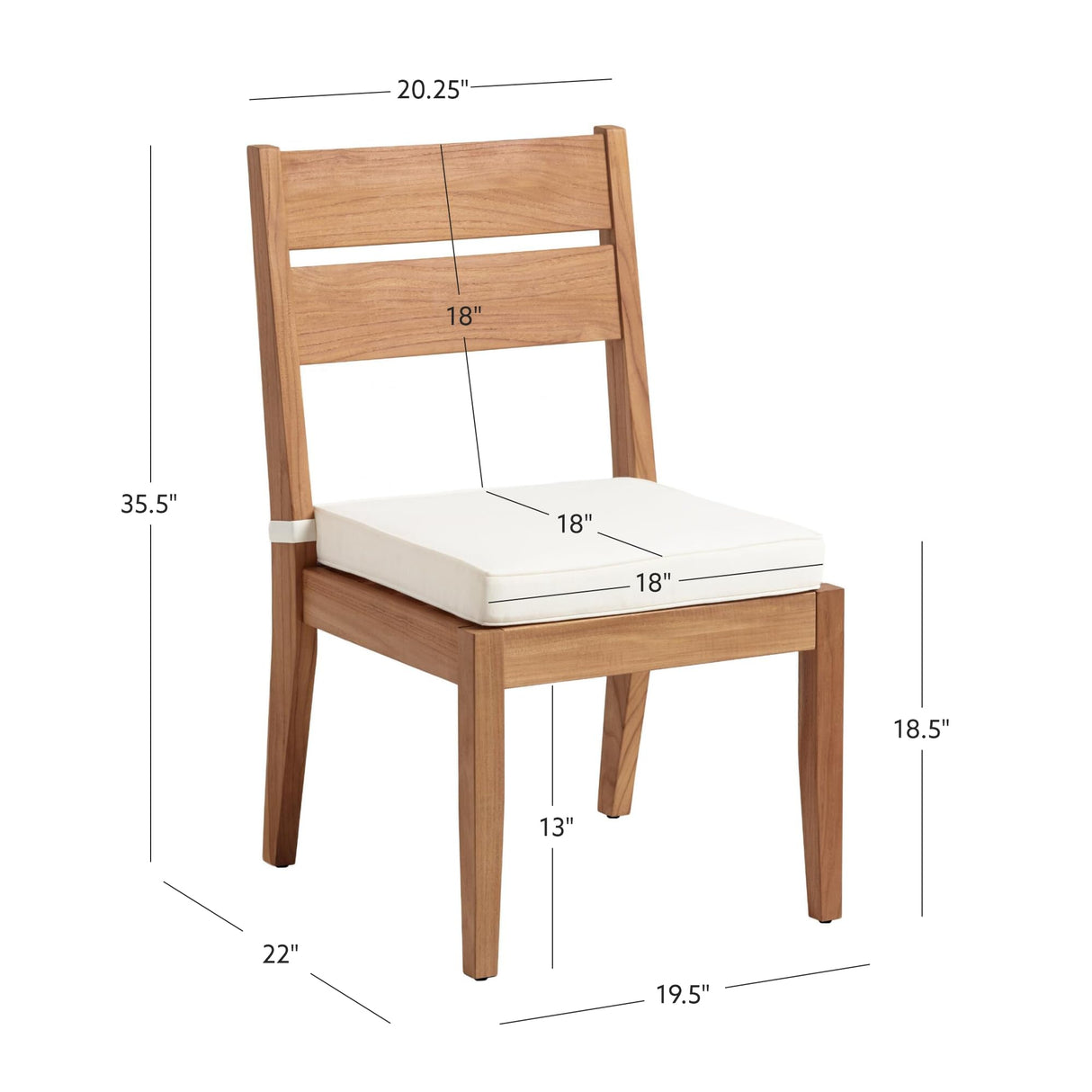 Linon Barlow Teak Outdoor Armless Set of 2 Dining Chairs and Cushions in Natural Linon