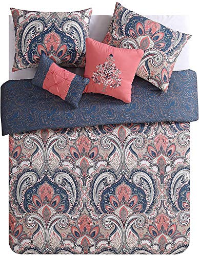 VCNY Home - King Comforter Set, 5-Piece Reversible Bedding with Matching Shams & Pillows, Paisley Room Decor (Casa Re'al Coral, King) VCNY Home