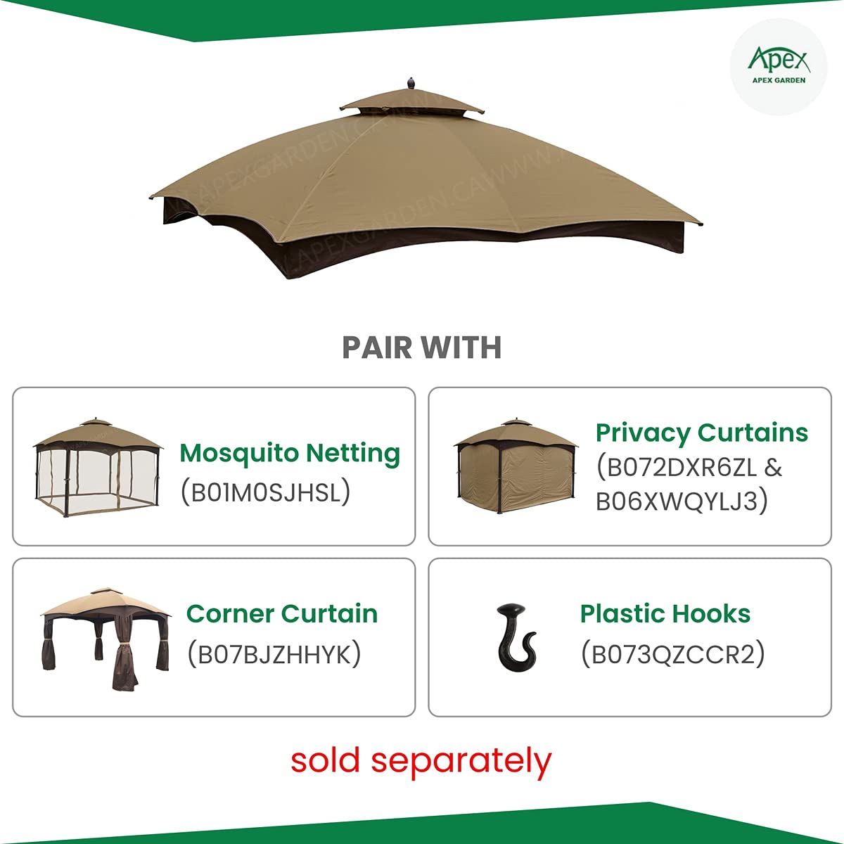 APEX GARDEN Replacement Canopy Top for Lowe's Allen Roth 10X12 Gazebo #GF-12S004B-1 APEX GARDEN