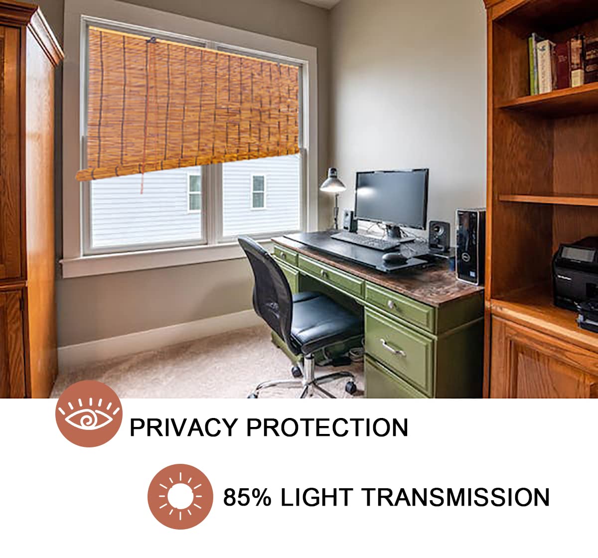 Bamboo Shades for Patio, Retro Bamboo Blinds, Outdoor Roll-Up Shade with Lift, Porch Privacy Translucent Roller Blinds, Waterproof Anti-UV Breathable Reed Curtains, Easy to Install Yhzeokm