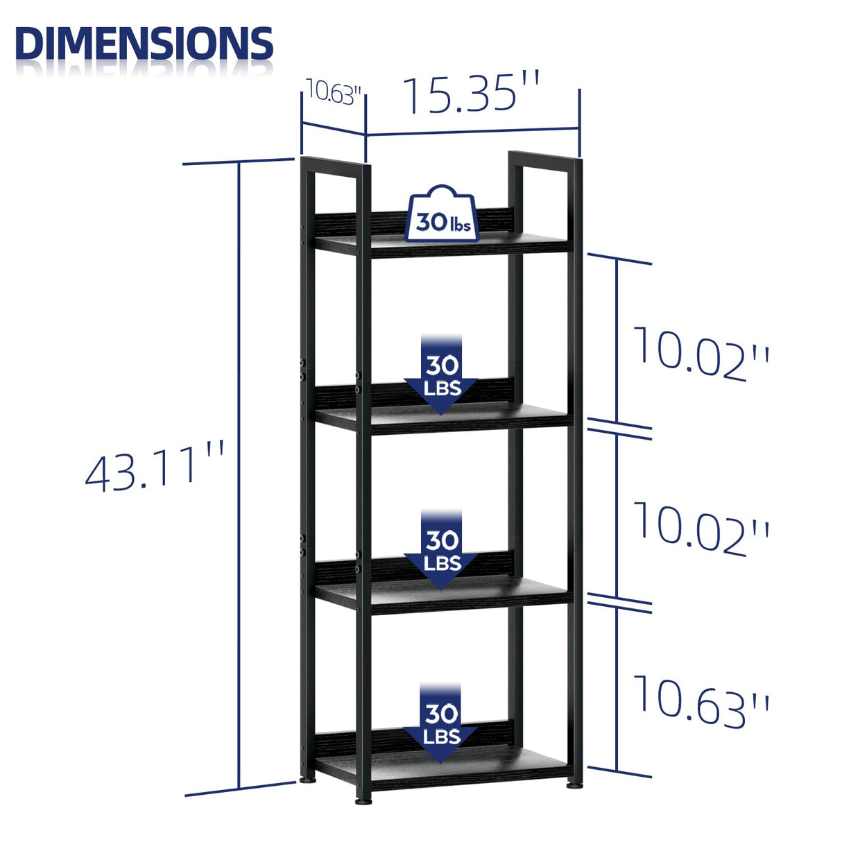 NUMENN Narrow Bookshelf, 4 Tier Bookshelves, Home Office Bookcase Shelf Storage Organizer, Free Standing Storage Shelving Unit for Bedroom, Living Room and Home Office, Black NUMENN