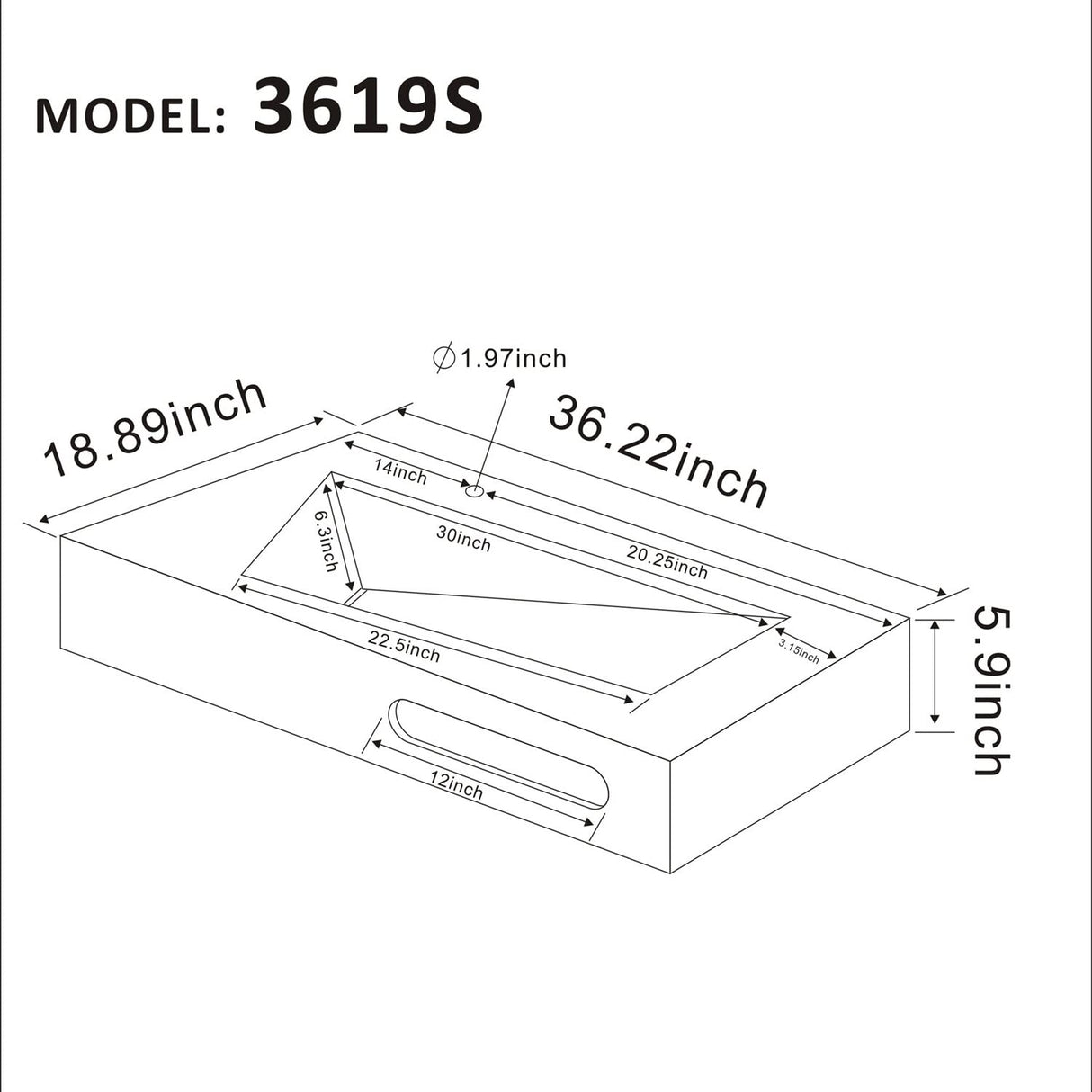 GESIPOR 36"x19" Wall Mount Bathroom Vanity with Sink Stone Resin Floating Vanity Sink Rectangular Vessel Sinks for Bathroom White Trough (Mirror Not Included) GESIPOR