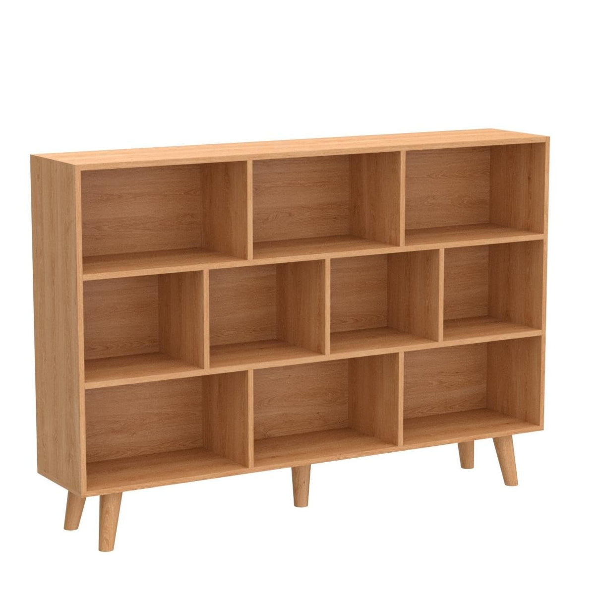 IOTXY Wooden Open Shelf Bookcase - 3-Tier Floor Standing Display Cabinet Rack with Legs, 10 Cubes Bookshelf, Pear Yellow IOTXY