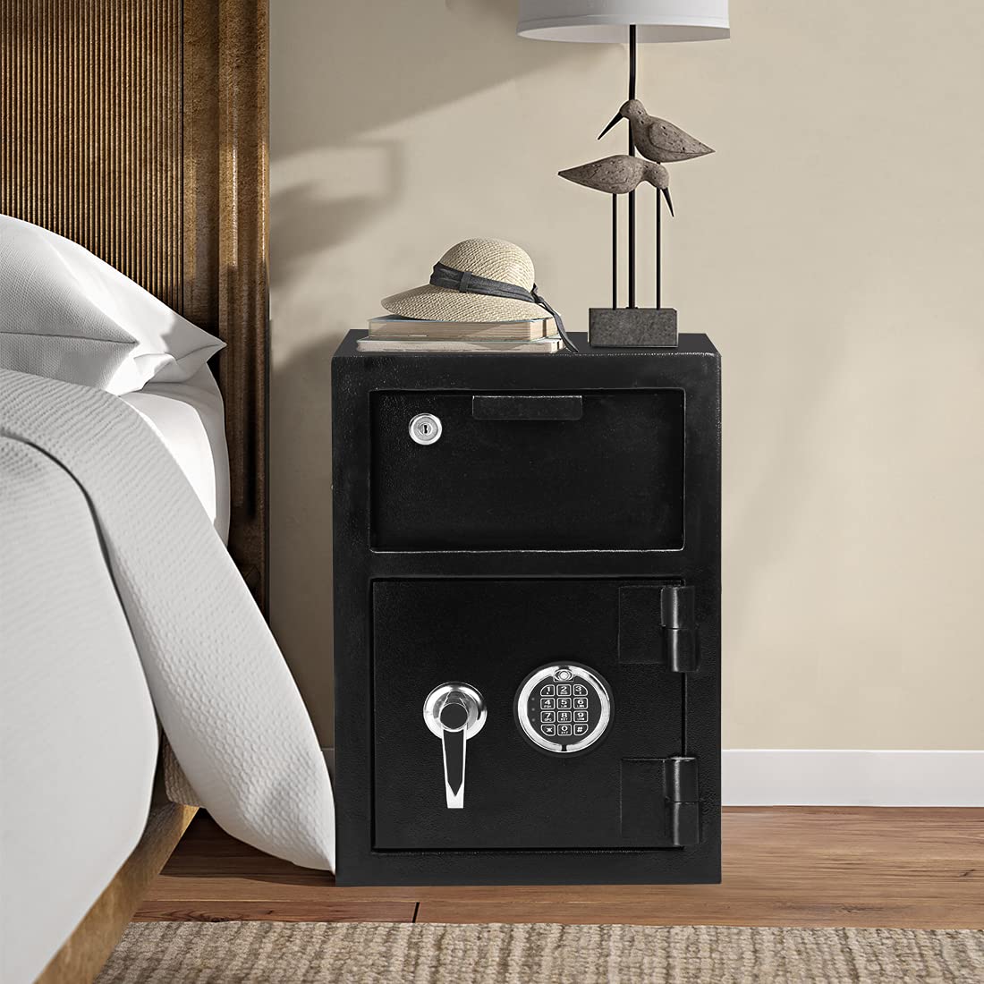 Greenvelly 80LBS Depository Safe with Drop Slot, 2.6 Cub Anti-Theft Cash Drop Safe with Electronic Lock for Home, Fire Proof Heavy-Duty Drop Box Waterproof, Depository Safe Box for Office Hotel 2 Keys Greenvelly