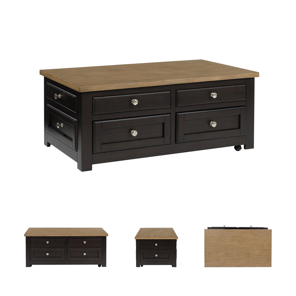 Signature Design by Ashley Drazmine Casual Lift-Top Coffee Table with 4 Drawers and Casters, Dark Brown & Light Brown Signature Design by Ashley