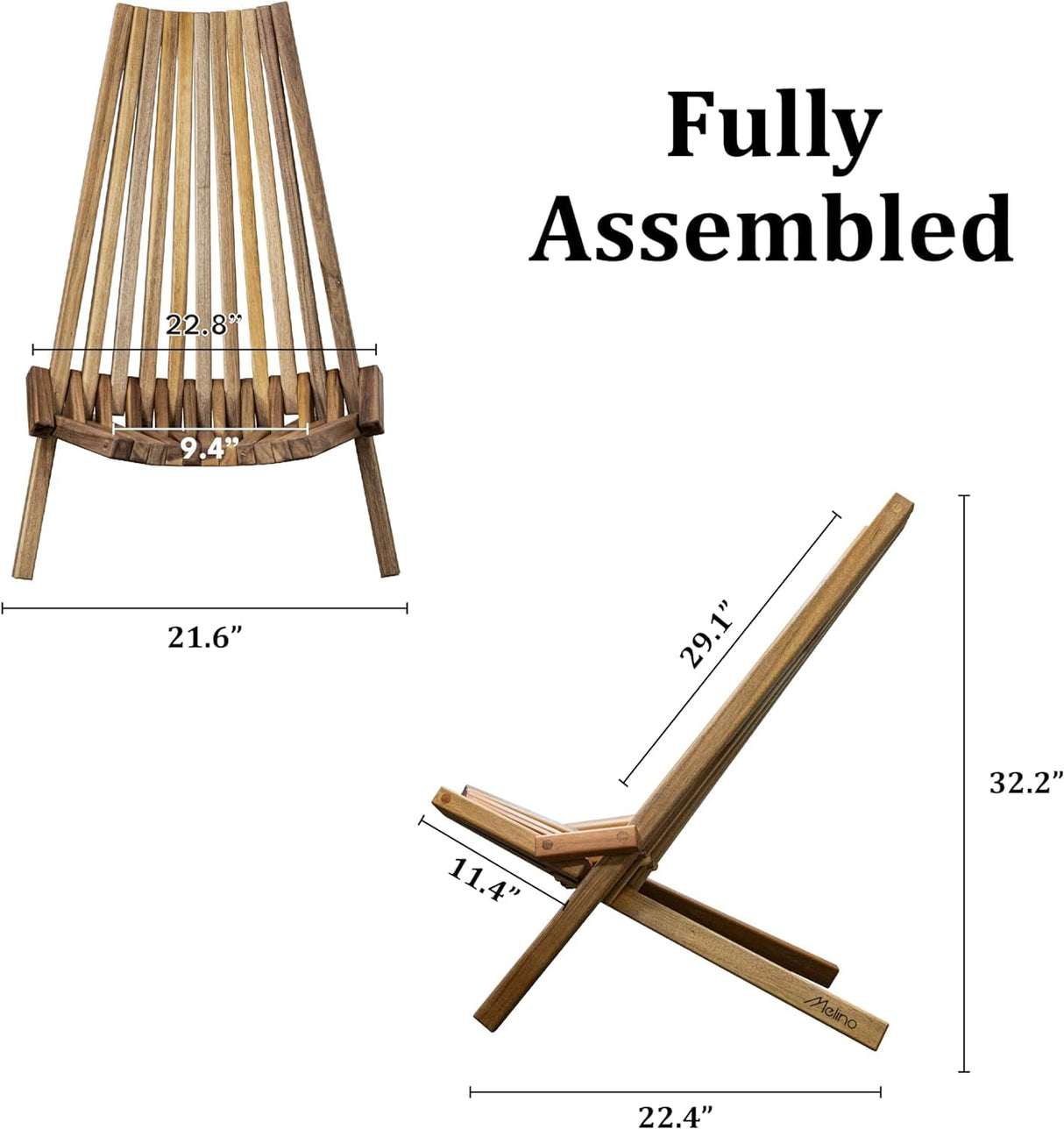 Generic Acacia Wood Folding Wooden Outdoor Chair -Stylish Low Profile Acacia Wood Lounge Chair for The Patio, Porch, Lawn, Garden or Home Furniture, Brown WoodArtSupply