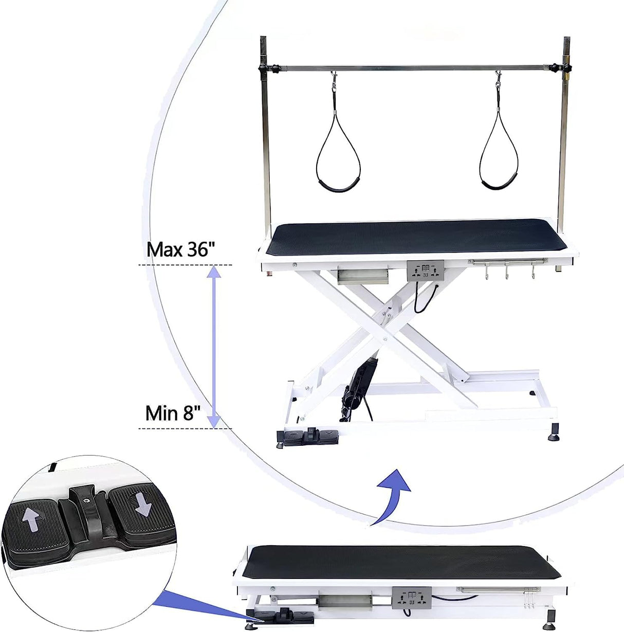 ACIDBOLT 50 Inch Electric Grooming Table for Large Dogs, Heavy Duty Height Adjustable Collapsible Extra Large Pet Grooming Station with Overhead Arms, Two Nooses & Anti Slip Tabletop, White ACIDBOLT