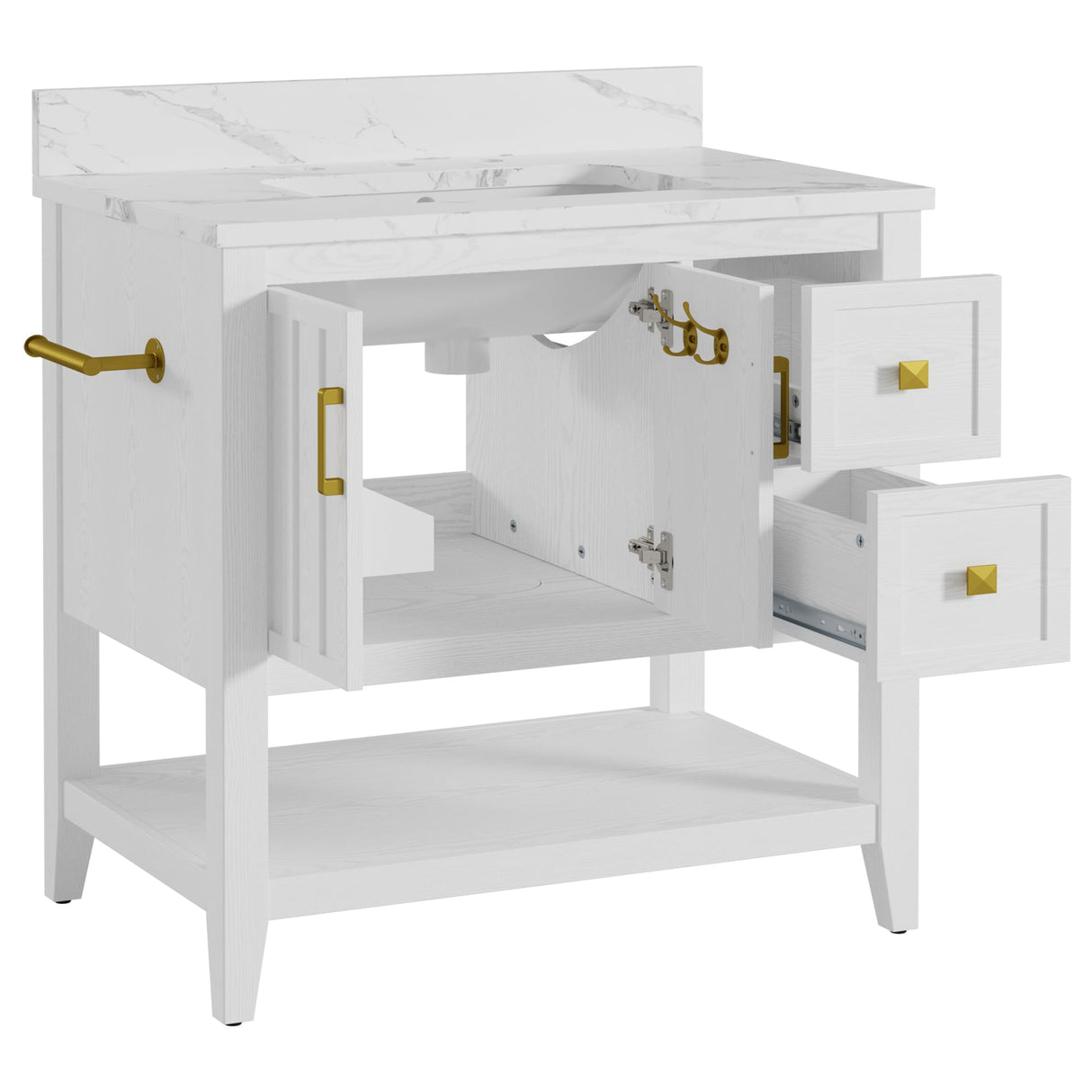 IRONCK 30" Bathroom Vanity with Sink, Farmhouse Bathroom Cabinet, Bathroom Vanity Set with 2 Drawers & Storage for Guest Baths Master Suites or Rental Units, Industrial White IRONCK