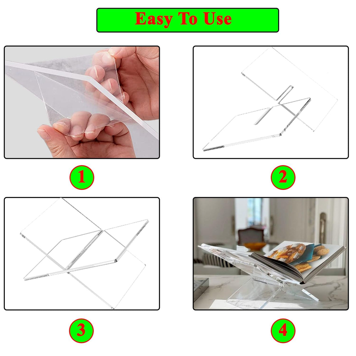 Large Clear Acrylic Book Stands for Display, Amlits, Best Reading Bookstand Display Open Holder for Cook Books Magazines, Newspaper, Textbooks (Clear) Amlits